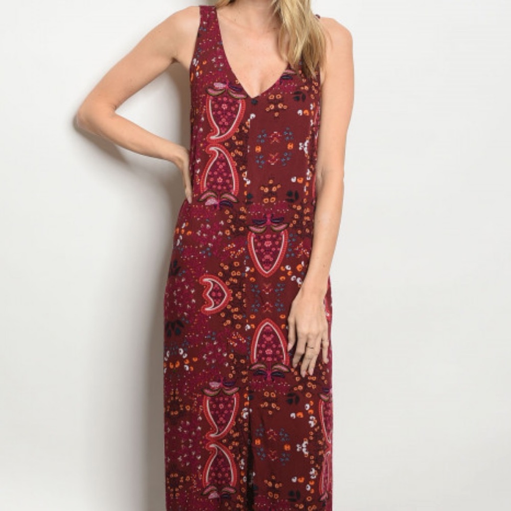 Brand New Burgundy Boho Flowy Strappy Maxi Dress